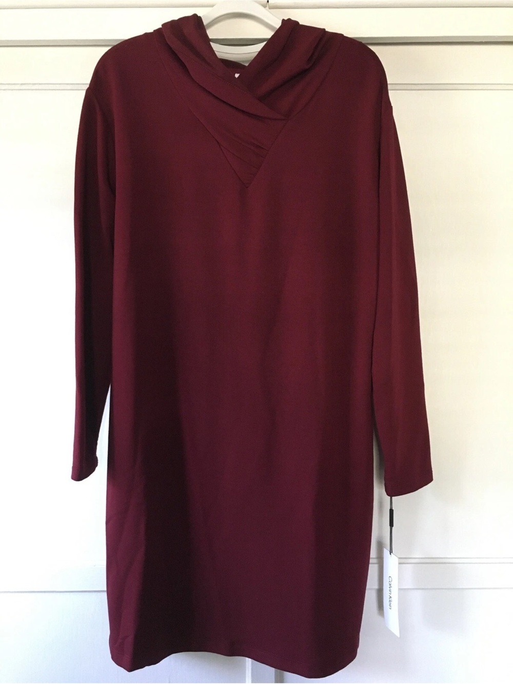 Calvin Klein Woman's Burgundy Hooded Shift Dress Sz S